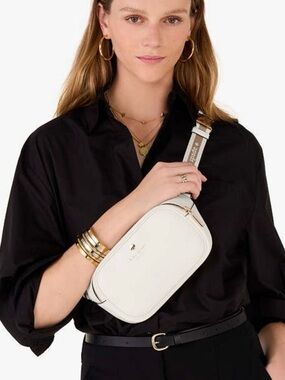 Kate Spade Emma Belt Bag Pebbled Leather  Parchment White Crossbody